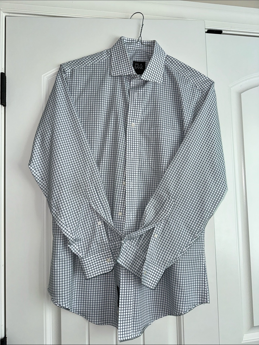 Jos. A. Bank White Dress Shirt with blue Windowpane Check